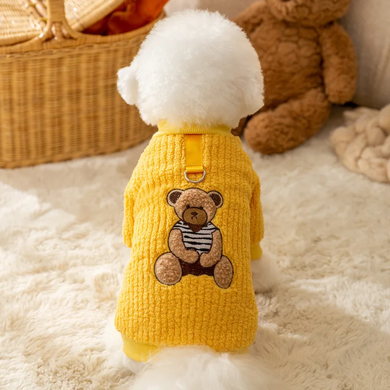 Ropa a cuadros amarilla bonita, ropa cálida de lana para mascotas, ropa de invierno para perros, ropa de algodón gruesa para perros pequeños, ropa con botones abiertos - imagen 2