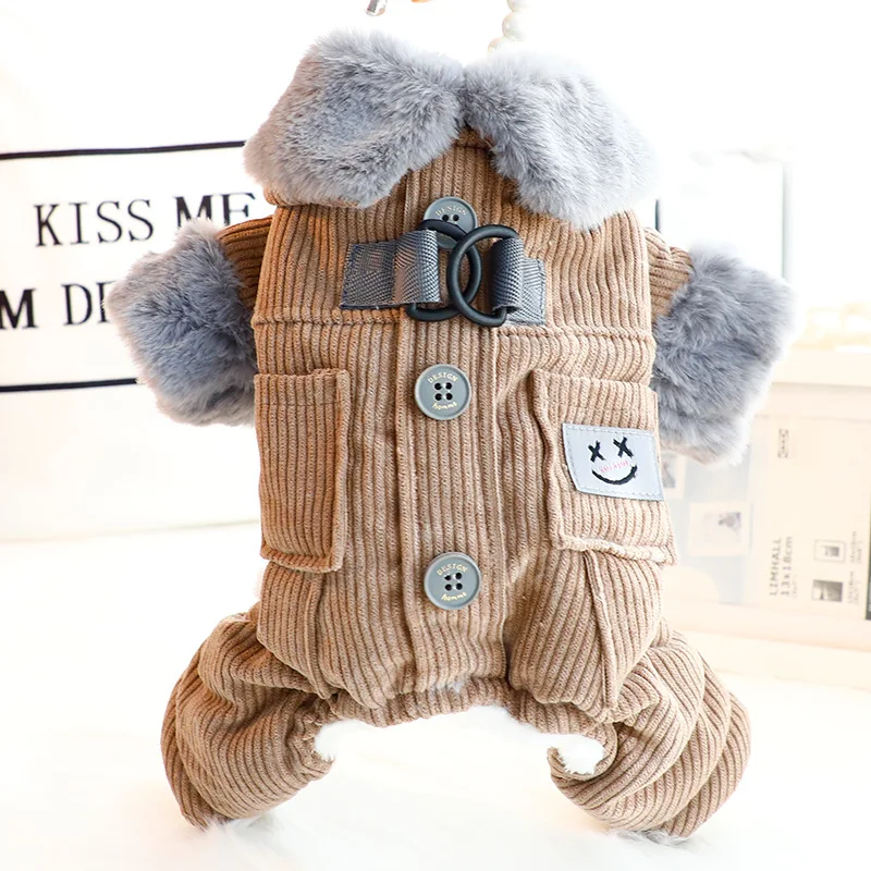 Ropa para perros, ropa de otoño e invierno, bolsillos cuadrados gruesos, pana, tracción de cuatro patas, ropa de algodón, suministros para perros pequeños - imagen 4