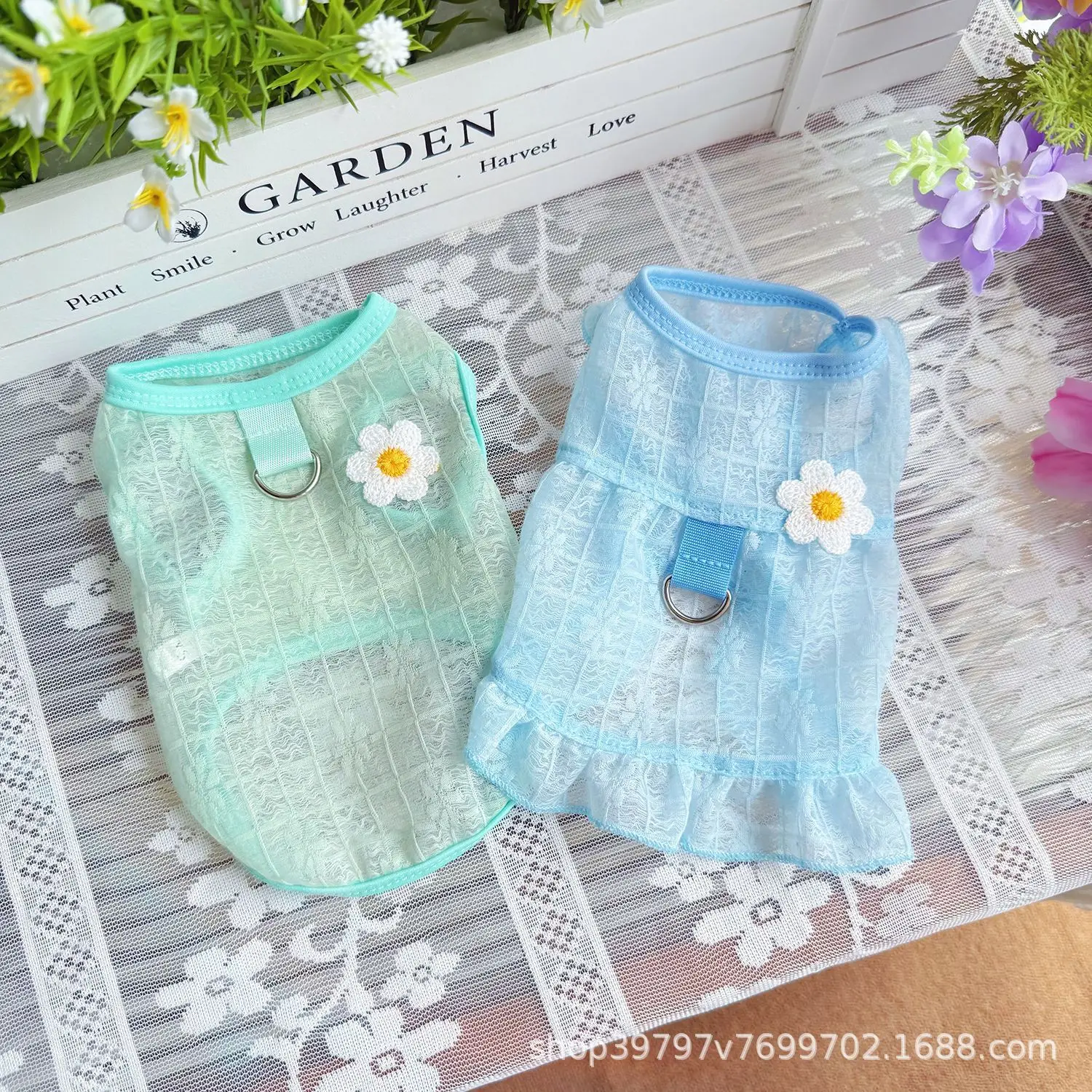 Falda transpirable de malla para primavera/verano para mascotas, chaleco para gatos, protector solar, Top de peluche de princesa, ropa para perros pequeños, ropa para cachorros