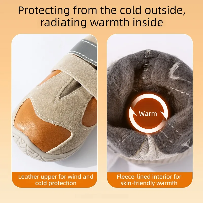 Zapatos cálidos de invierno para perros, zapatos antideslizantes Golden Retriever Bulldog, luces grandes para exteriores, botas nocturnas para cachorros, hebillas dobles de terciopelo - imagen 2