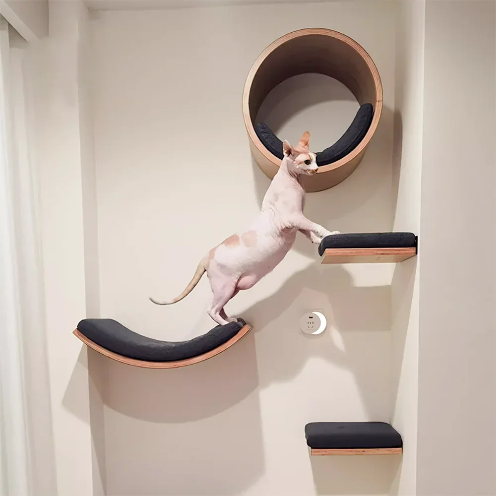 Árbol rascador de pared con estantes y hamaca para gatos - imagen 4