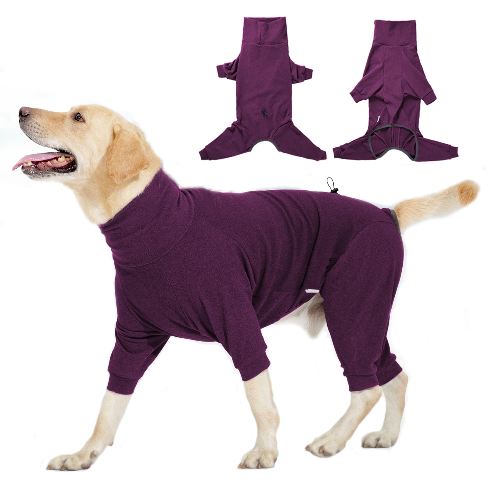 Ropa de lana cálida a prueba de viento para perros, monos de invierno con cuello alto para perros, mono para perros grandes, camiseta interior suave ajustable con 4 patas