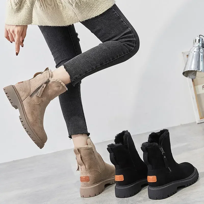 Botas de nieve para mujer, botines de invierno de tubo medio, además de terciopelo grueso, cálidos, de algodón, con plataforma de moda integrada de piel, 2024 - imagen 5