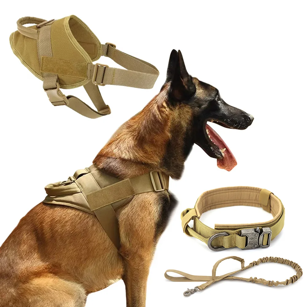 Arnés táctico para perros, chaleco, Collar y correa, conjunto de equipo de grado militar para perros medianos/grandes, correas ajustables para entrenamiento y caminar
