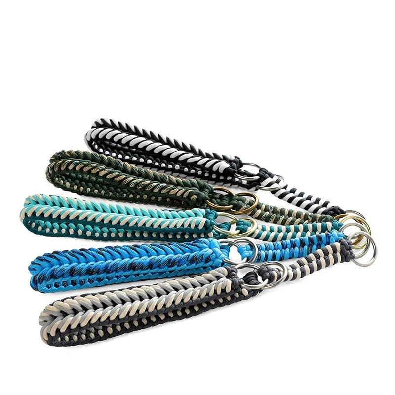 Collar de perro puramente tejido a mano, Collar y correa para mascotas tejidos a mano, correa semi-P, previene el tirón explosivo, collar reflectante para perro - imagen 2