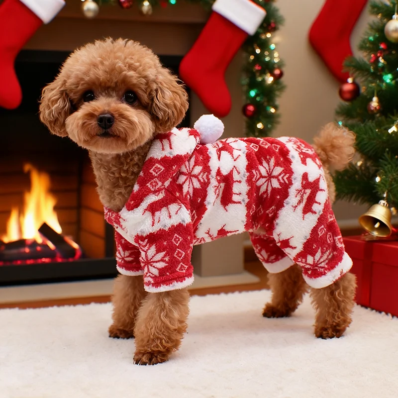 Mono de Navidad para perros de invierno, ropa cálida de felpa para mascotas, pijamas para perros pequeños y medianos, monos para gatos, monos para cachorros y Chihuahua de York - imagen 2