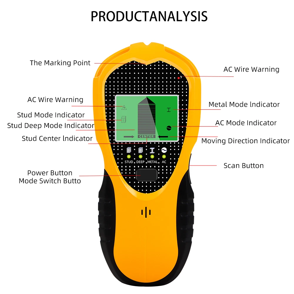 Detector de Metales con pantalla LCD 4 en 1, Detector de pared multifuncional, perno de madera, detección de cables de CA, buscador de escáner de Metal para decoración - imagen 5