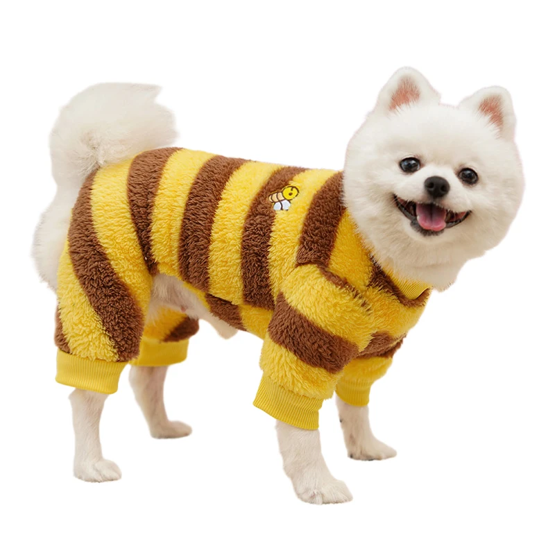 Lindo disfraz de abeja, pijamas térmicos de terciopelo para perros, mono de invierno para perros pequeños, camisón para cachorros y gatos, ropa para perros Chihuahua Yorkie - imagen 4
