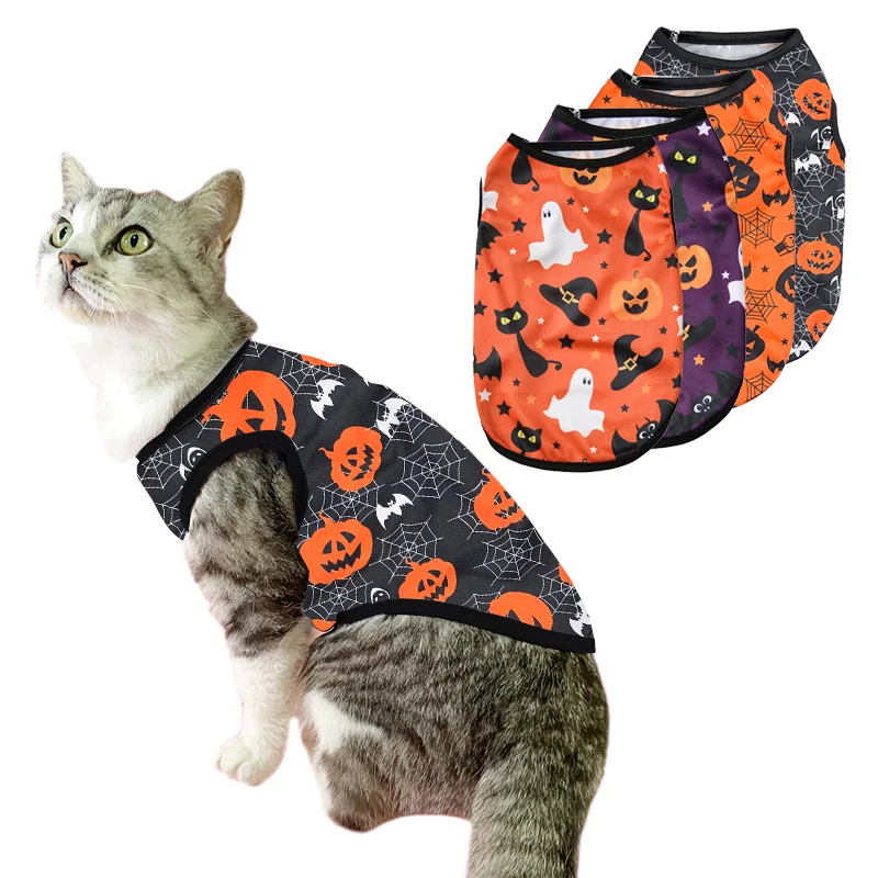 Halloween Pet Cat Clothes for Small Medium Dogs Cats Funny Breathable Puppy Kitten Cosplay Dress Up Costume Yorkie Pug Pullover