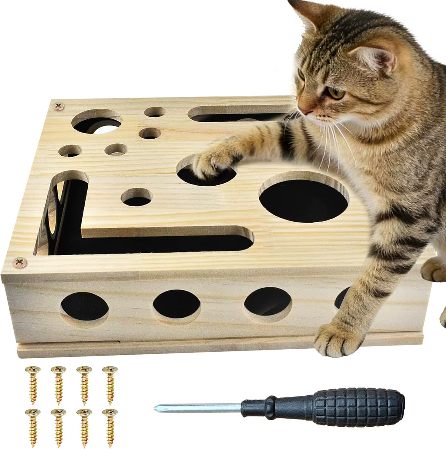 Caja rascadora gatos interior con enriquecimiento y protección muebles - imagen 5