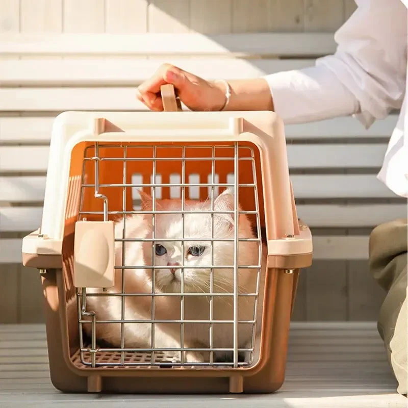 Jaula de transporte portátil para mascotas para gatos y perros pequeños: jaulas de viaje y hogar con techo articulado para interiores y exteriores, perrera de mar para coche