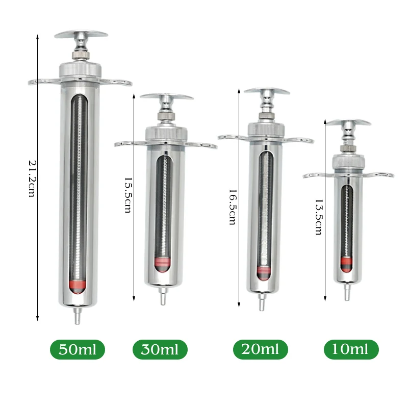 Jeringas de Metal de acero inoxidable para animales, inyector de ganado y ovejas, herramientas de veterinario, alimentador de medicina para ganado - imagen 2