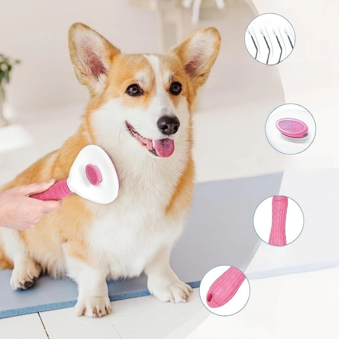 Removedor de pelo de mascotas, cepillo de pelo de autolimpieza, peine de gato de acero inoxidable, cepillo rebanador para quitar pelos de perro, peine para mascotas - imagen 2