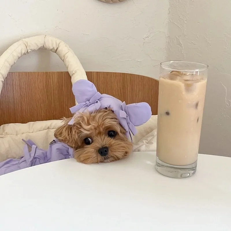 Abrigo de invierno para perros pequeños de color sólido | Ropa acolchada de plumón engrosada, cierre a presión de dos pies estilo Teddy (sin sombrero) - imagen 3