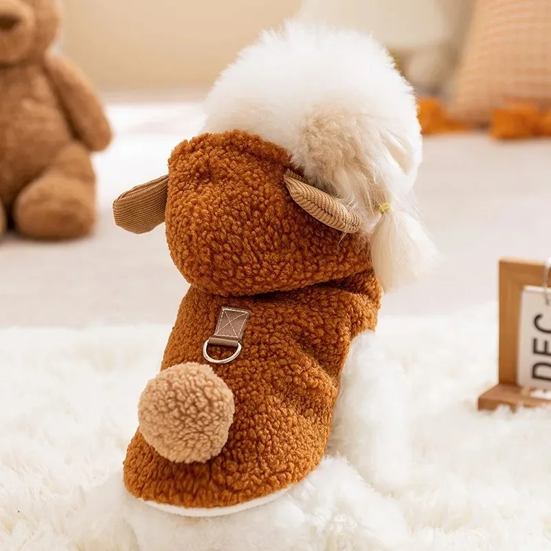 Ropa cálida de oso bonito, abrigo de lana Tractable para perros, ropa para mascotas Ins Wind, abrigo grueso sin mangas para cachorros de invierno, cárdigan de peluche - imagen 2