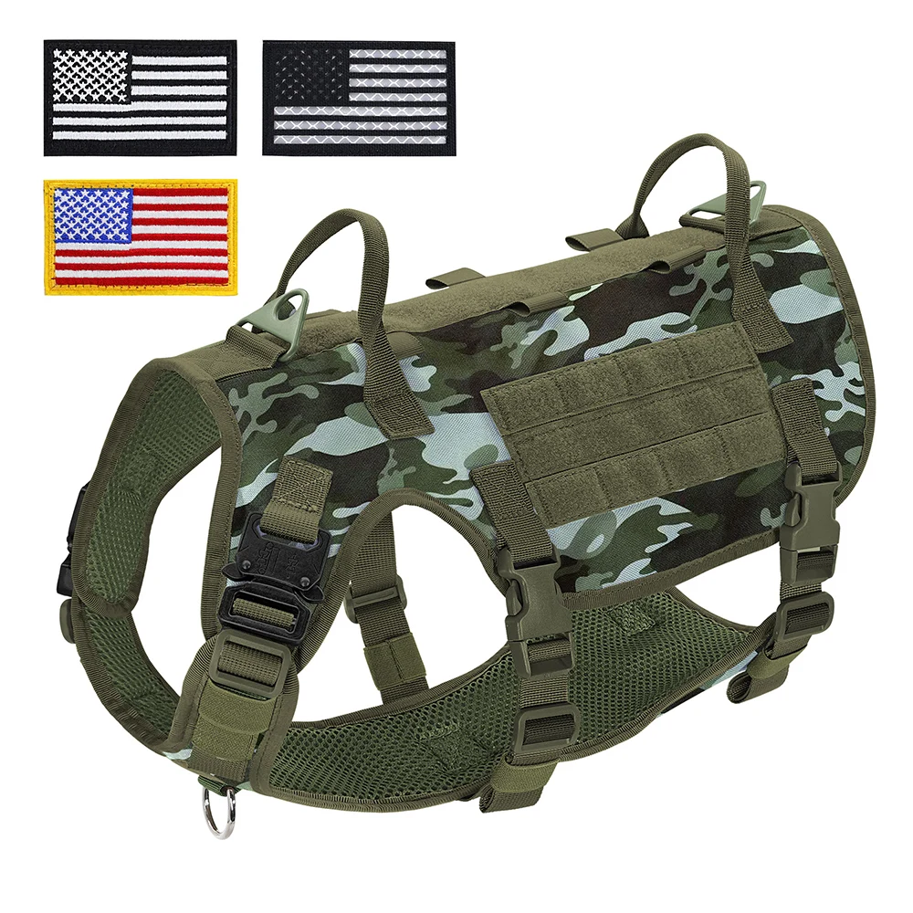 Nylon Tactical Dog Harness Military Dogs Vest Durable Pet Training Harnesses with Flags for Medium Large Dogs Golden Retriever - imagen 2