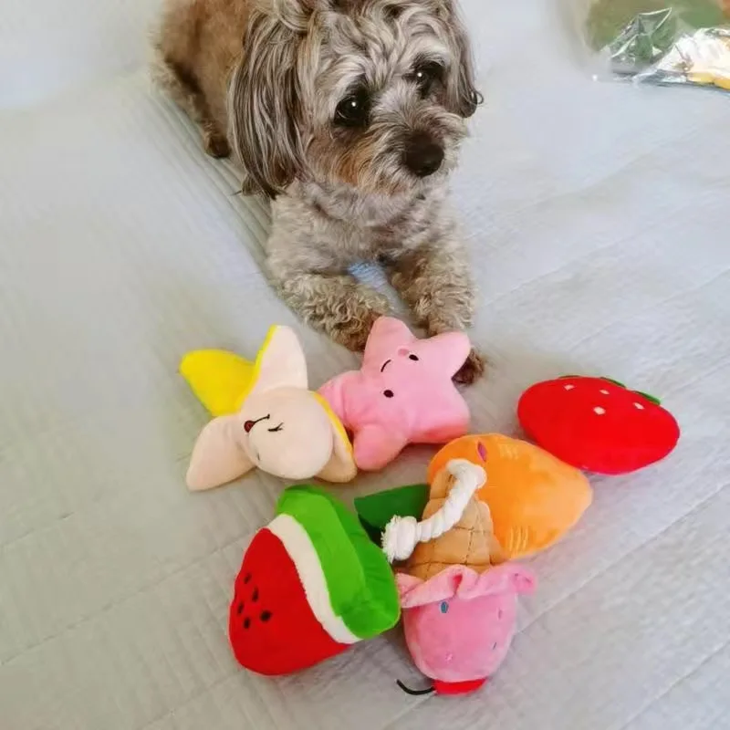 Juguetes para masticar para cachorros, perros y gatos, resistentes a mordeduras, juguete de fruta para mascotas chillones de peluche para perros pequeños y medianos, accesorios para Chihuahua Beagle mascotas - imagen 4