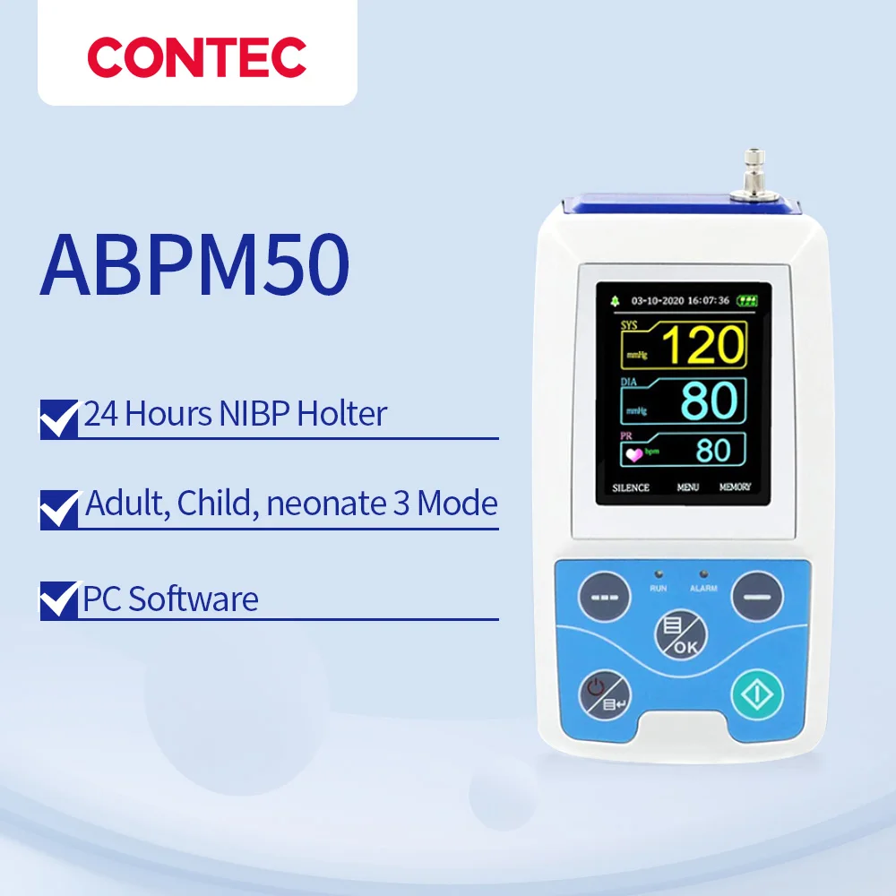 Monitor ambulatorio de presión arterial de brazo 24 horas NIBP Holter CONTEC ABPM50 + adulto, niño, grande, 3 puños, software de PC gratuito - imagen 2