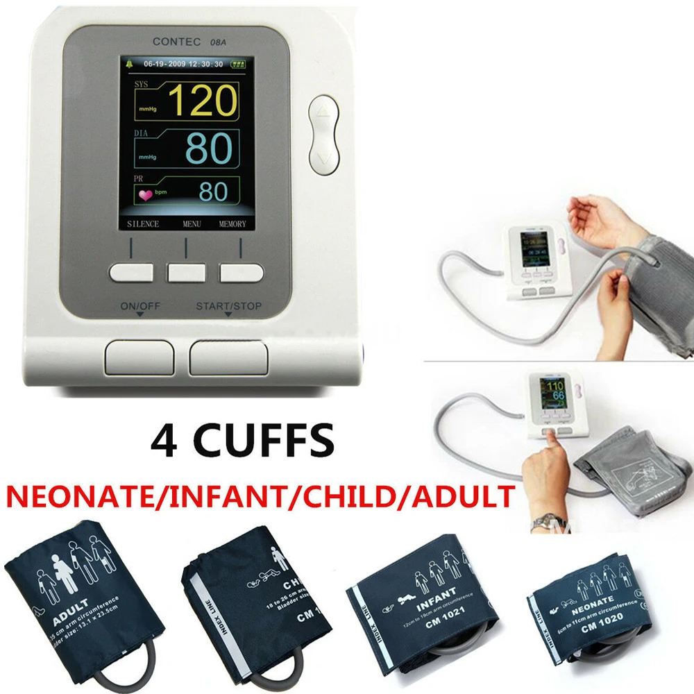 ONTEC08A-Monitor Digital de presión arterial para adultos, INBP esfigmomanómetro electrónico, brazalete de 4 piezas, sonda SPO2