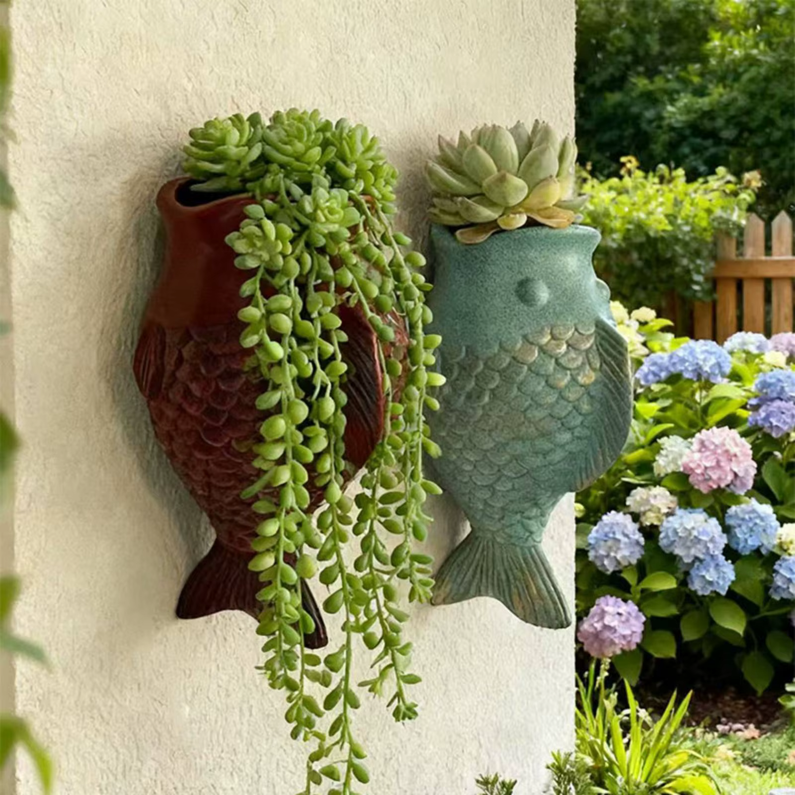 Maceta colgante con forma de pez para pared o jardín - imagen 4
