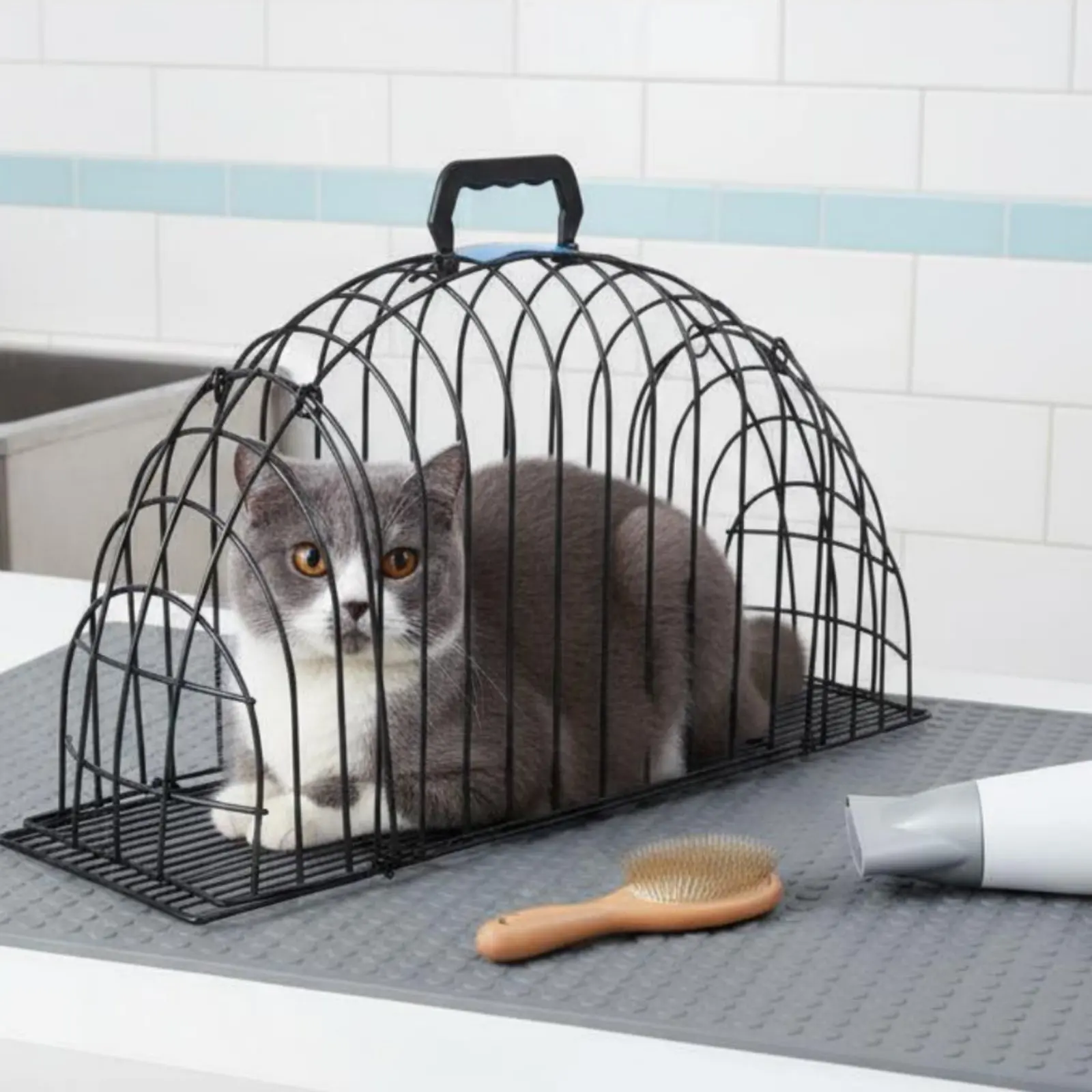 Jaula baño portátil para gatos – Semicircular antiestrés y antiarañazos - imagen 4