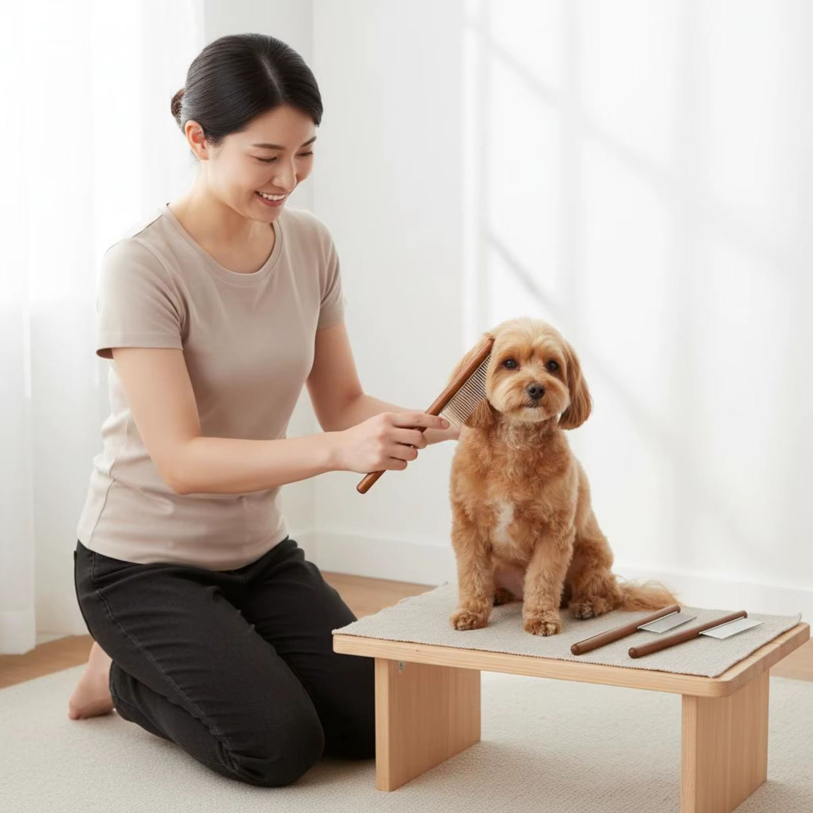 Juego de peines para cepillar pelo de perros y gatos, mango de madera - imagen 4