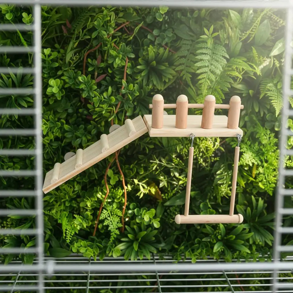 Juego de juguetes para loros y roedores: escalera y columpio - imagen 4