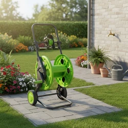 Carrito enrollador de manguera de jardín portátil con sistema push