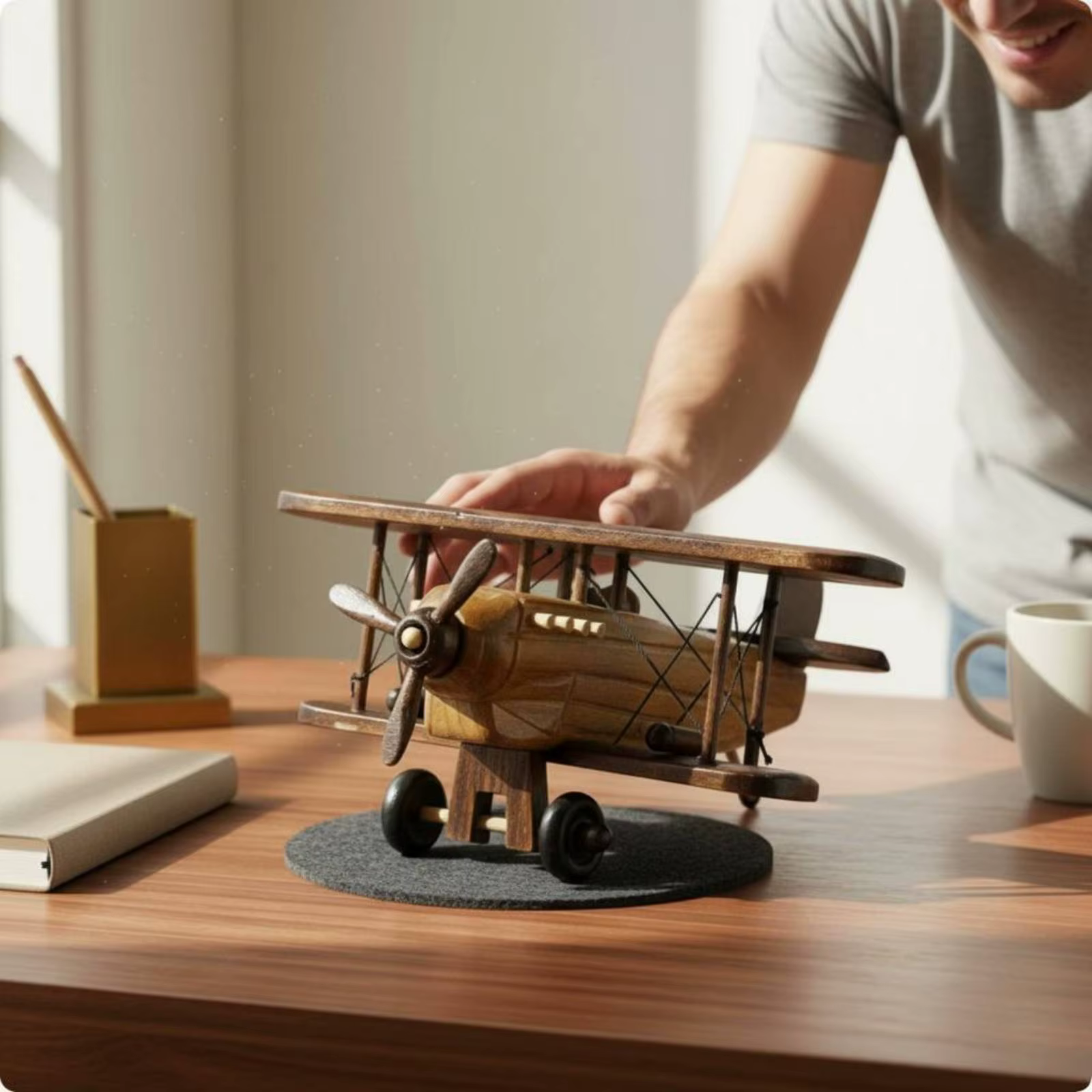 Avión de madera vintage para decoración de estantería y hogar - imagen 5