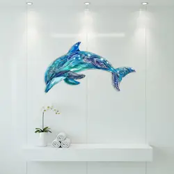 Decoración de pared con delfín metálico azul resistente al óxido