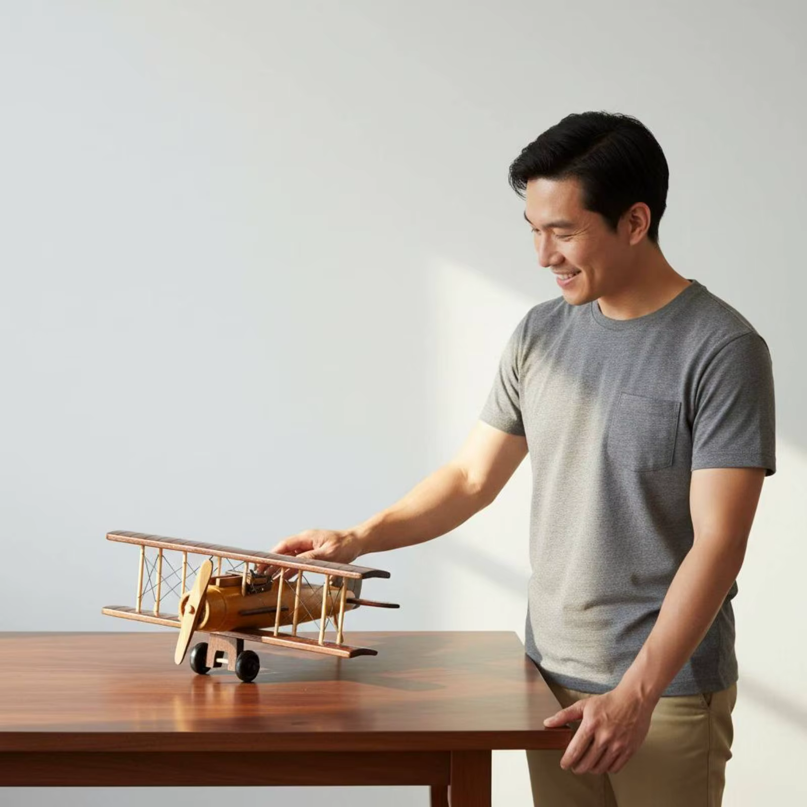 Avión de madera vintage para decoración de estantería y hogar