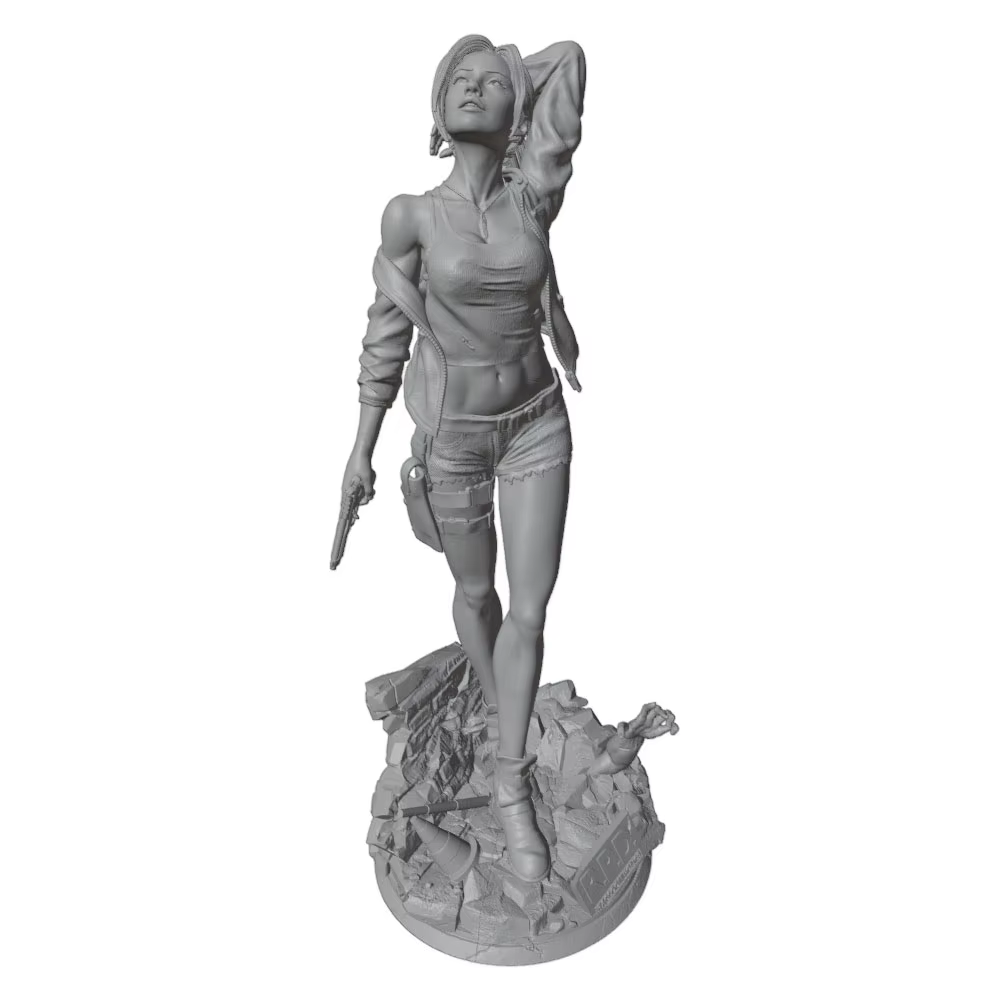 Kit figura DIY guerrera femenina resina 3D gris, sin montar
