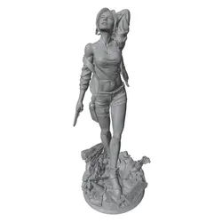 Kit figura DIY guerrera femenina resina 3D gris, sin montar