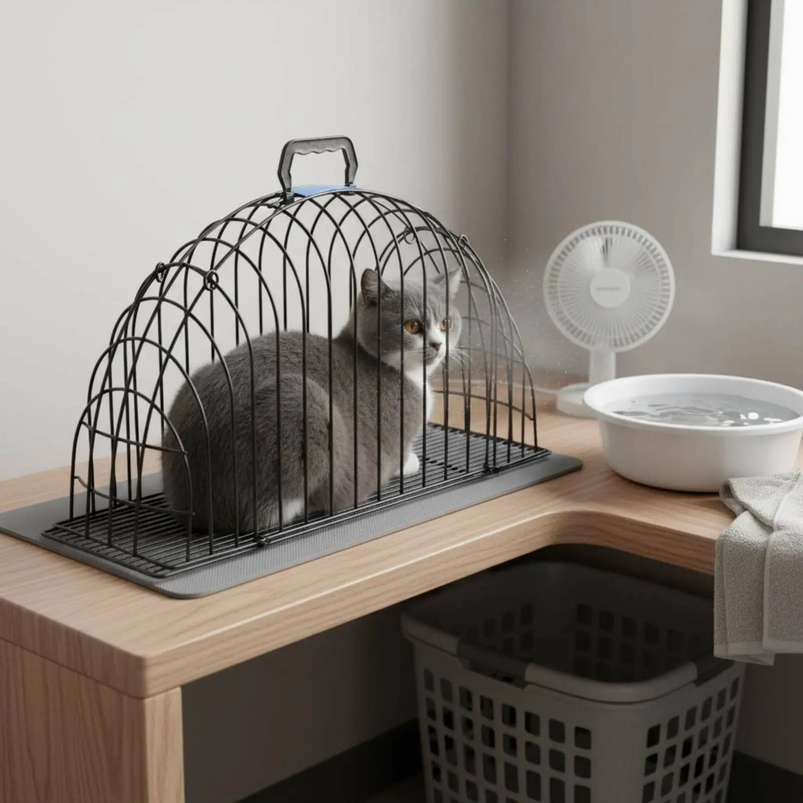 Jaula baño portátil para gatos – Semicircular antiestrés y antiarañazos - imagen 2