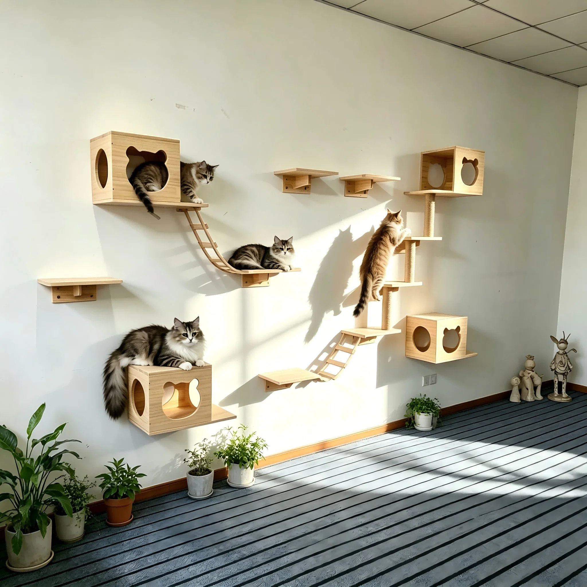 Rascador y estantes de pared para gatos