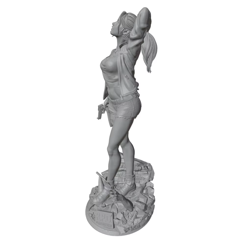 Kit figura DIY guerrera femenina resina 3D gris, sin montar - imagen 4