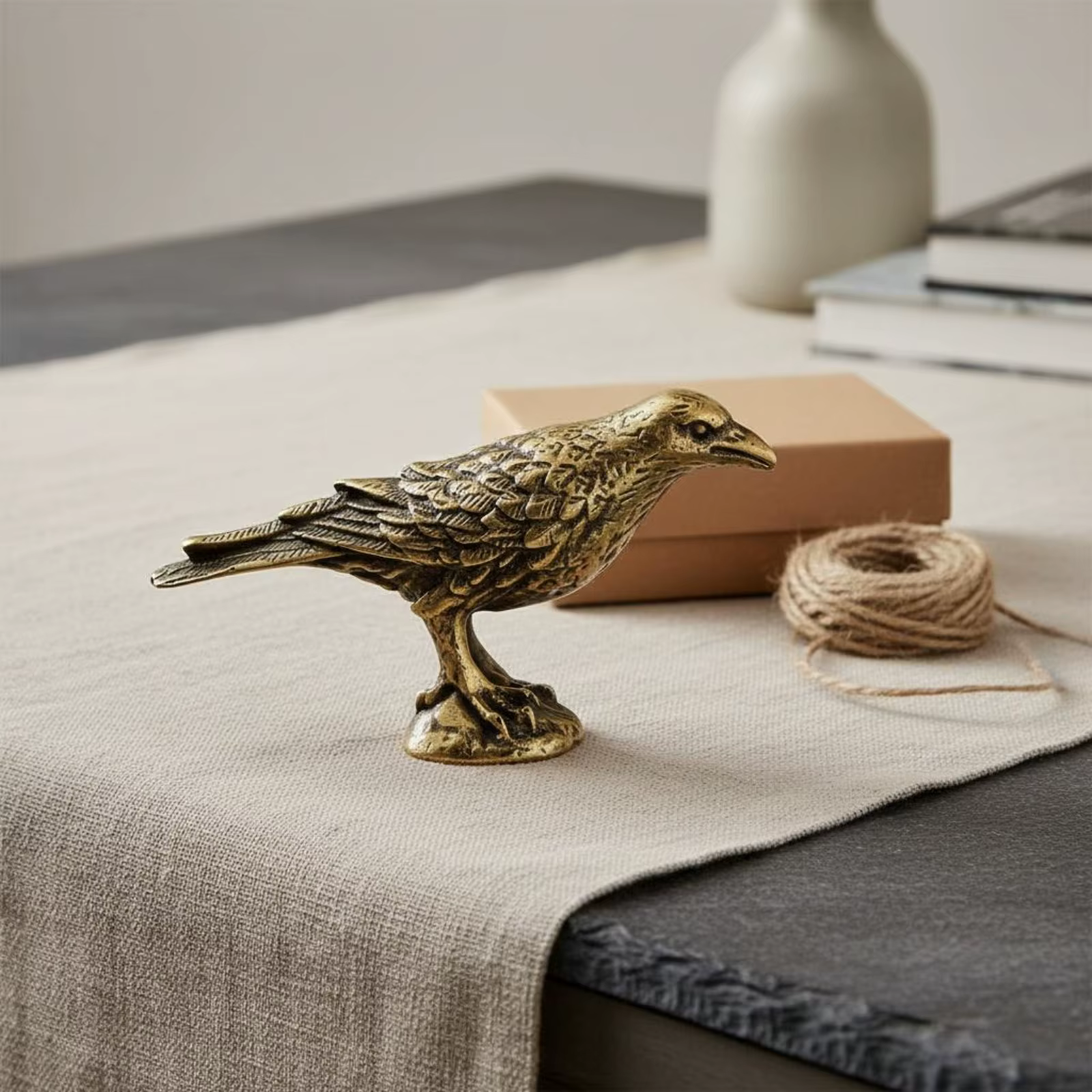 Figura decorativa de cuervo vintage en latón macizo para escritorio - imagen 2