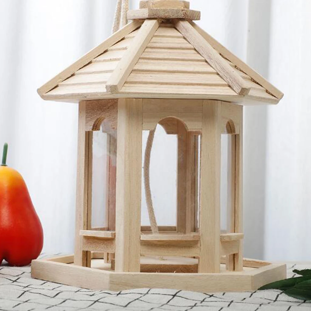 Comedero madera natural para pájaros con agua colgante antideslizante - imagen 5