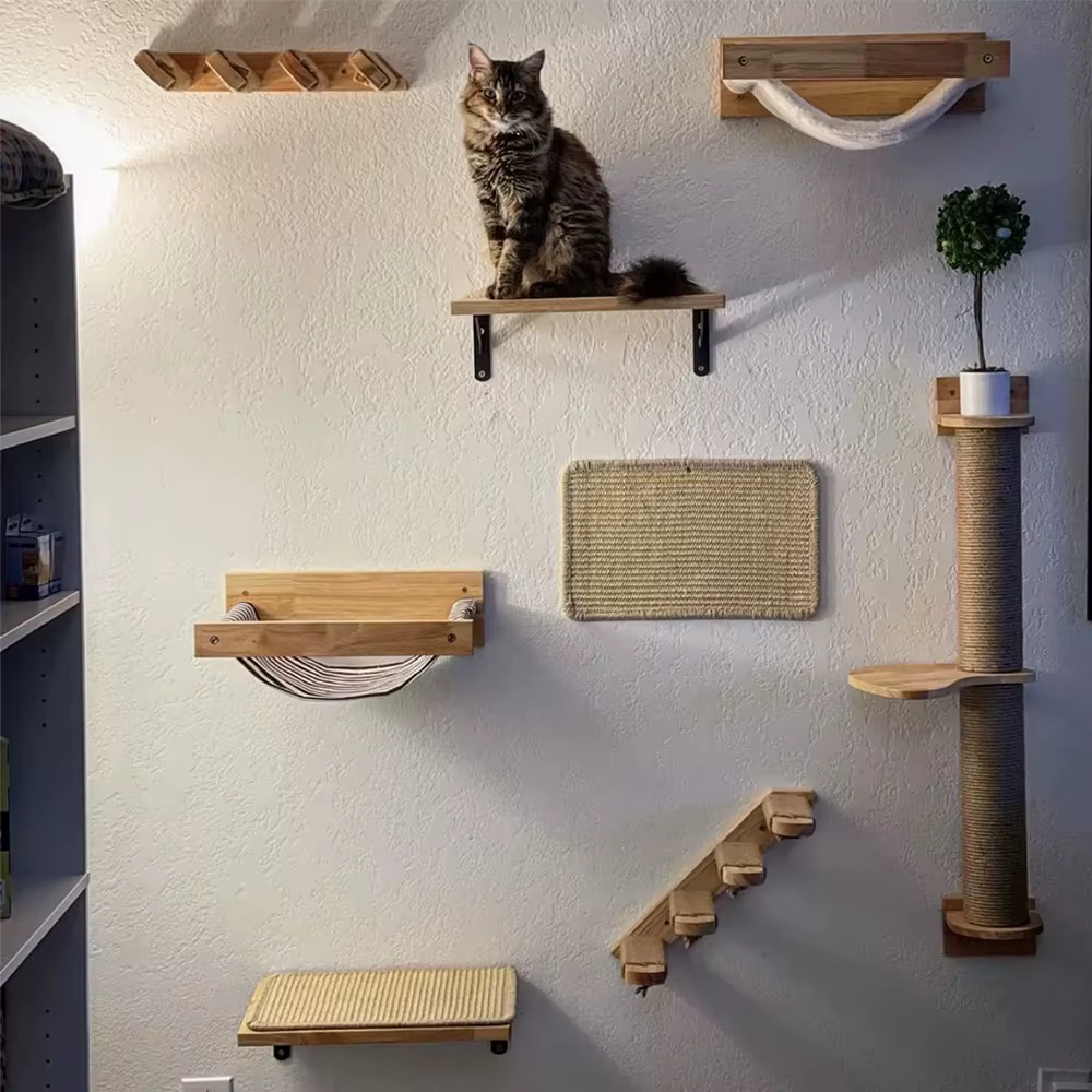 Hamaca de pared para gatos de madera maciza y rascador de sisal - imagen 5