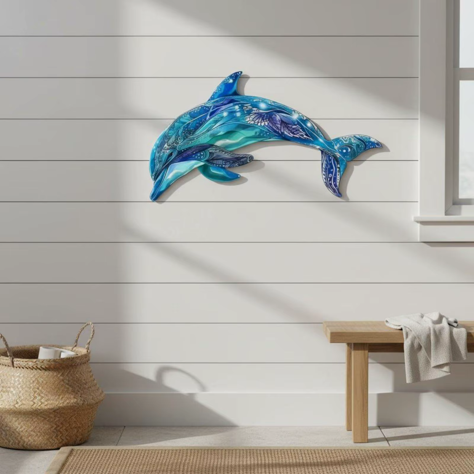 Decoración de pared con delfín metálico azul resistente al óxido - imagen 3