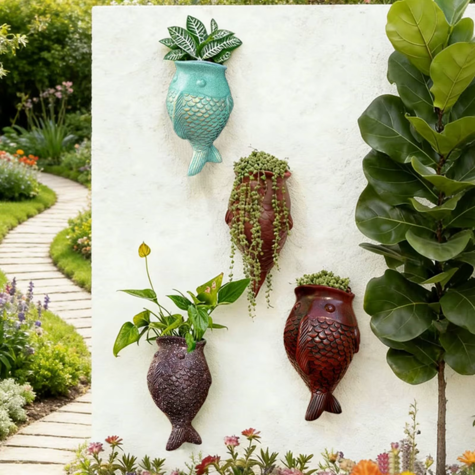 Maceta colgante con forma de pez para pared o jardín - imagen 2