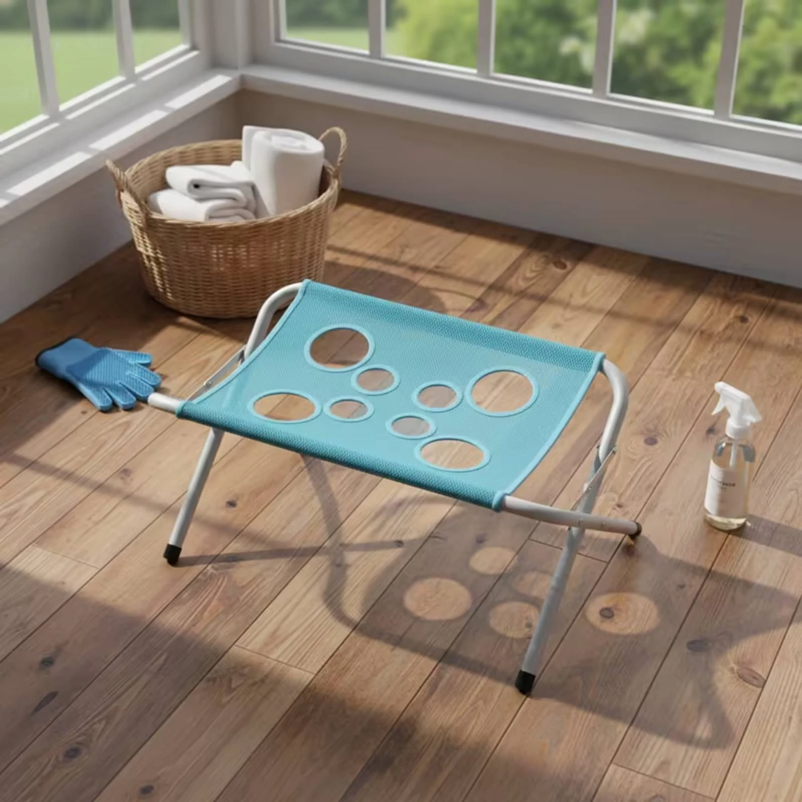 Cama hamaca para mascotas con superficie de malla y orificios de drenaje