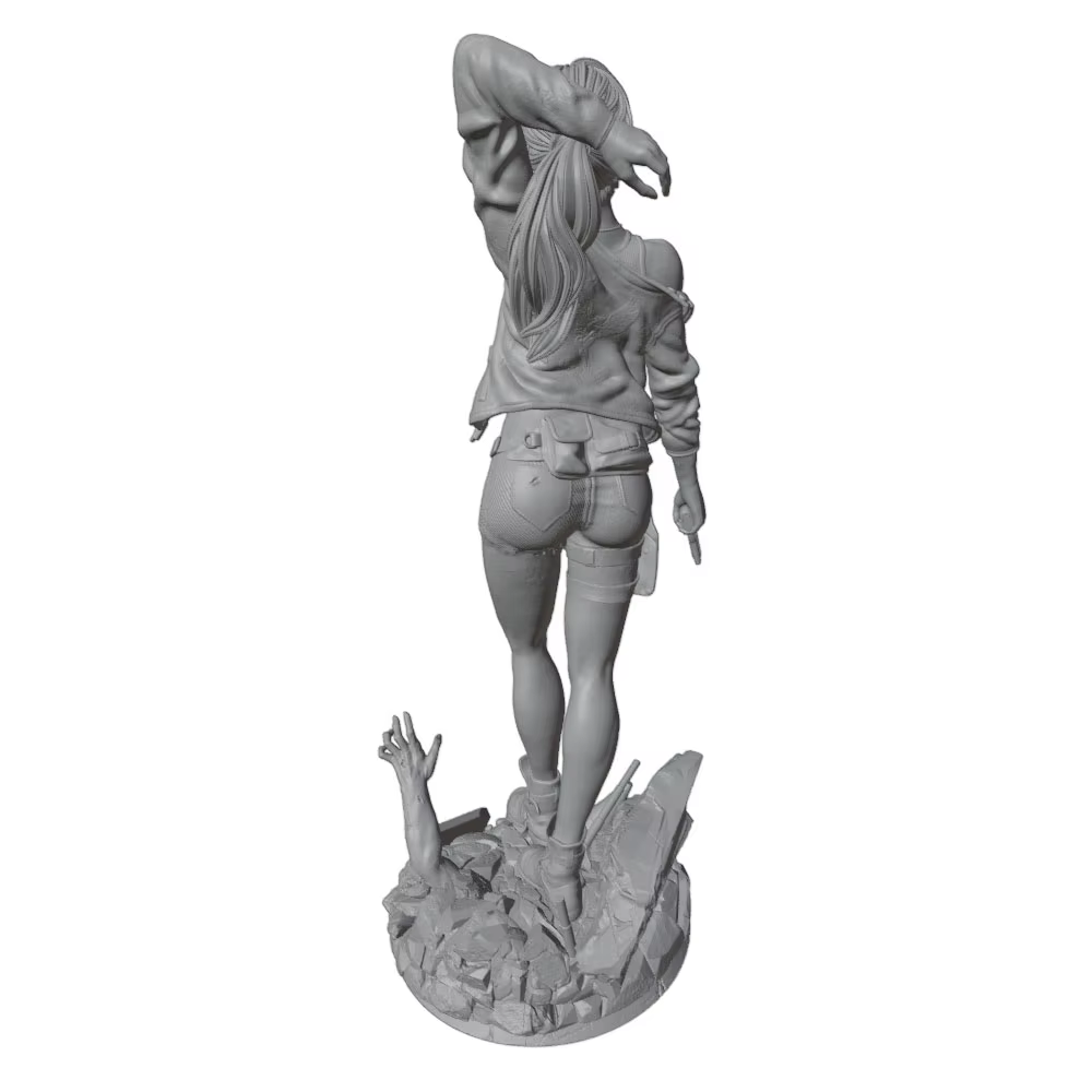 Kit figura DIY guerrera femenina resina 3D gris, sin montar - imagen 2