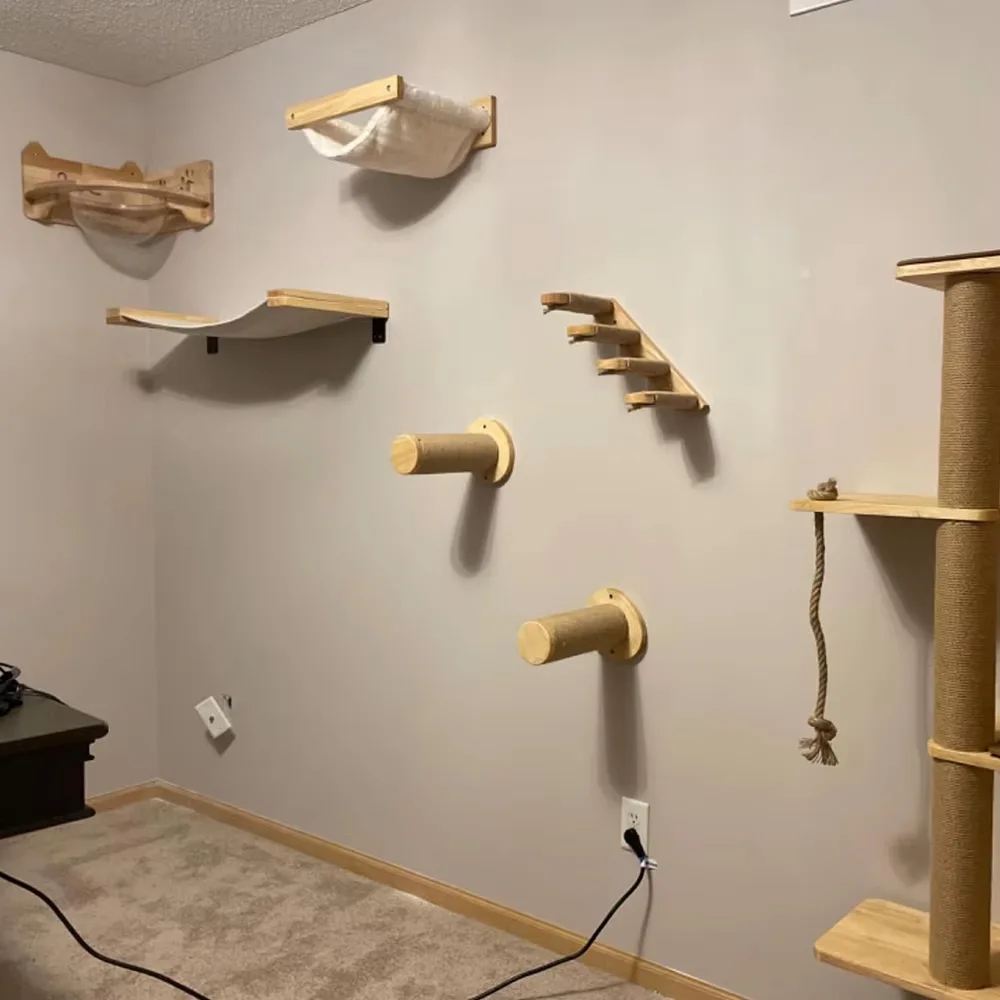 Hamaca de pared para gatos con estante y rascador de sisal - imagen 5