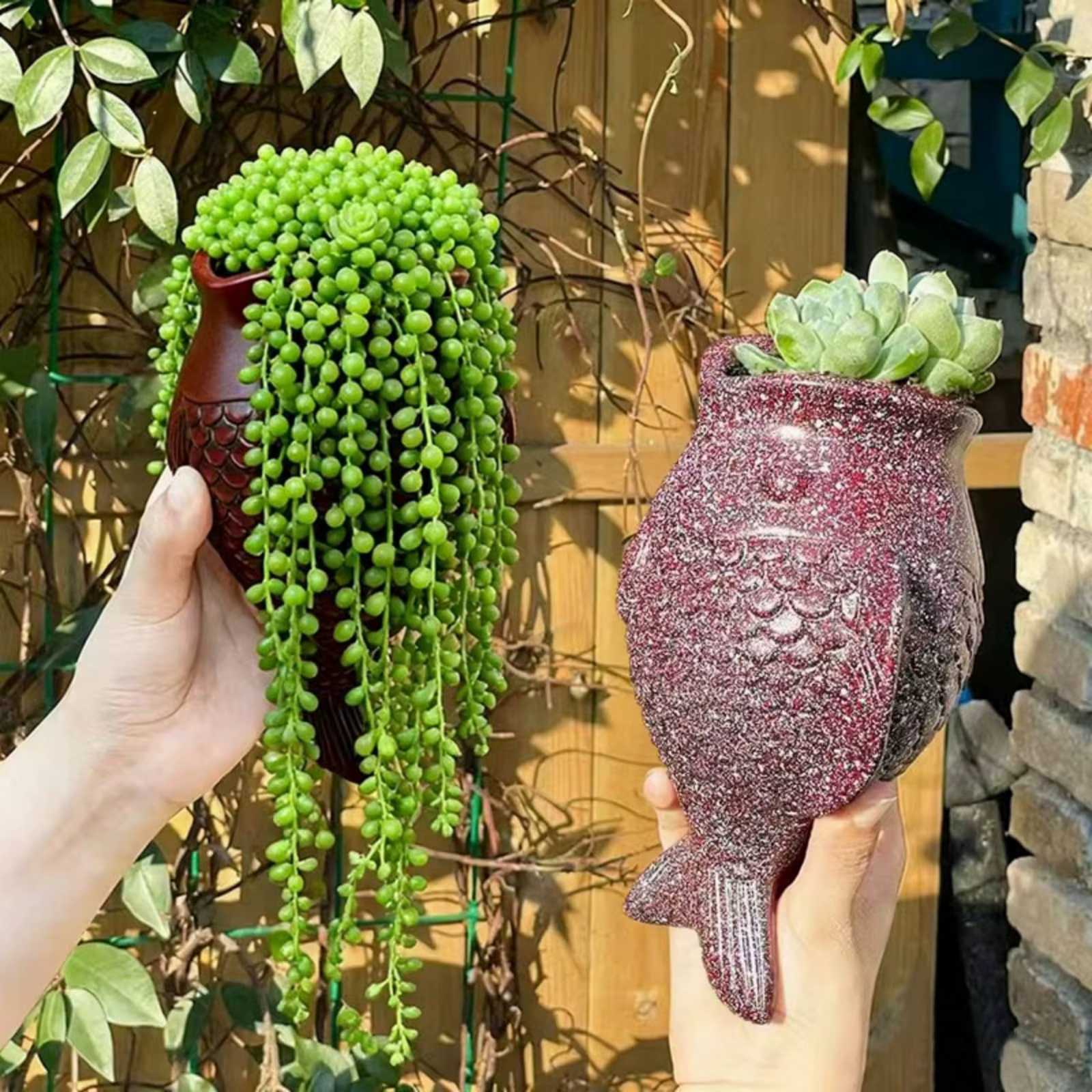 Maceta colgante con forma de pez para pared o jardín - imagen 5