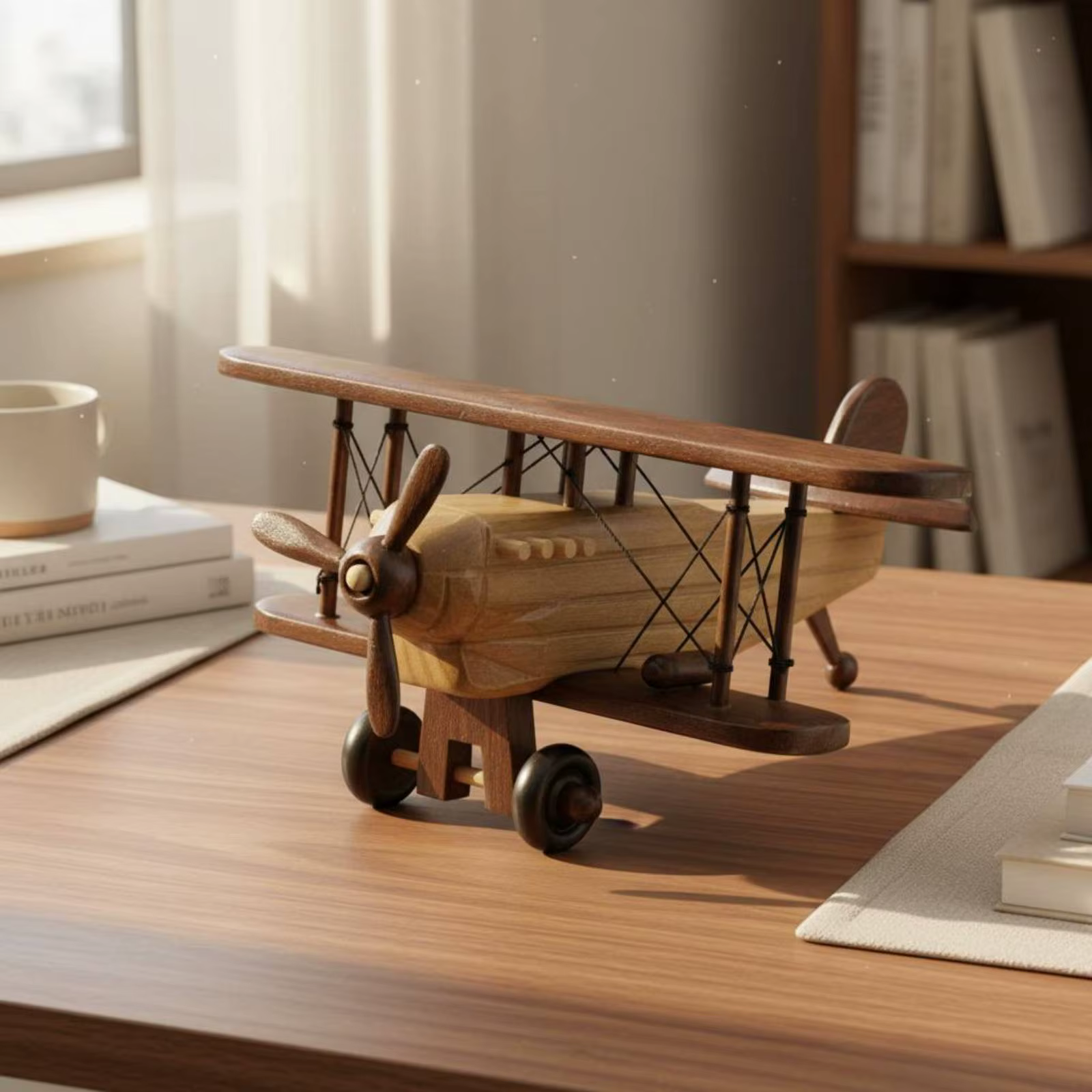 Avión de madera vintage para decoración de estantería y hogar - imagen 2
