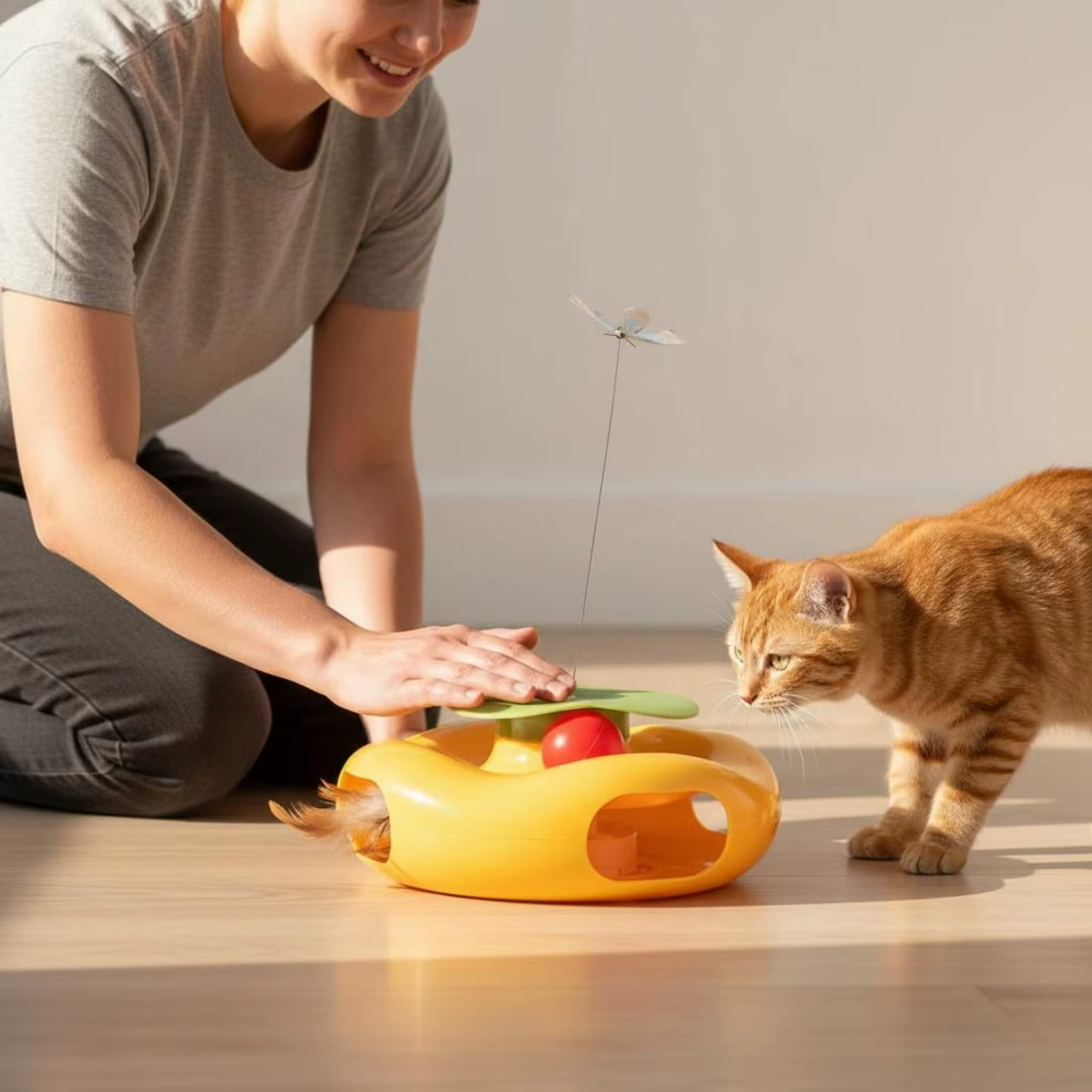 Varita Interactiva Mariposa para Gatos – Juguete con Plumas - imagen 2