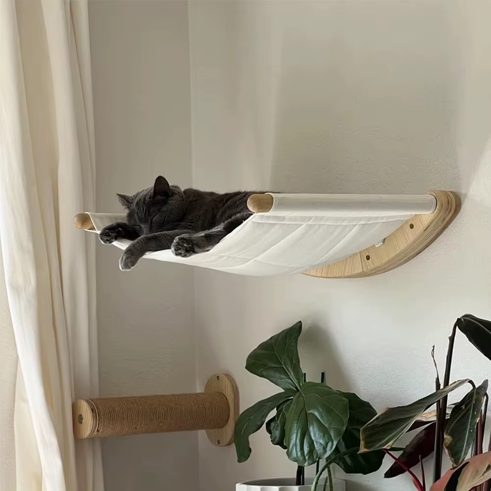 Mueble rascador de pared para gatos madera, sisal y hamaca - imagen 4