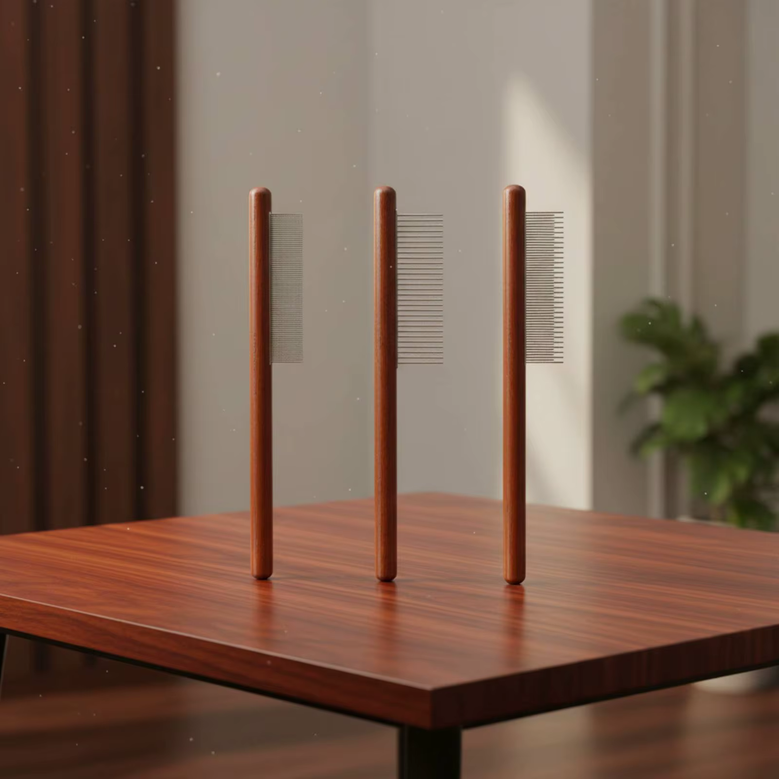 Juego de peines para cepillar pelo de perros y gatos, mango de madera - imagen 3