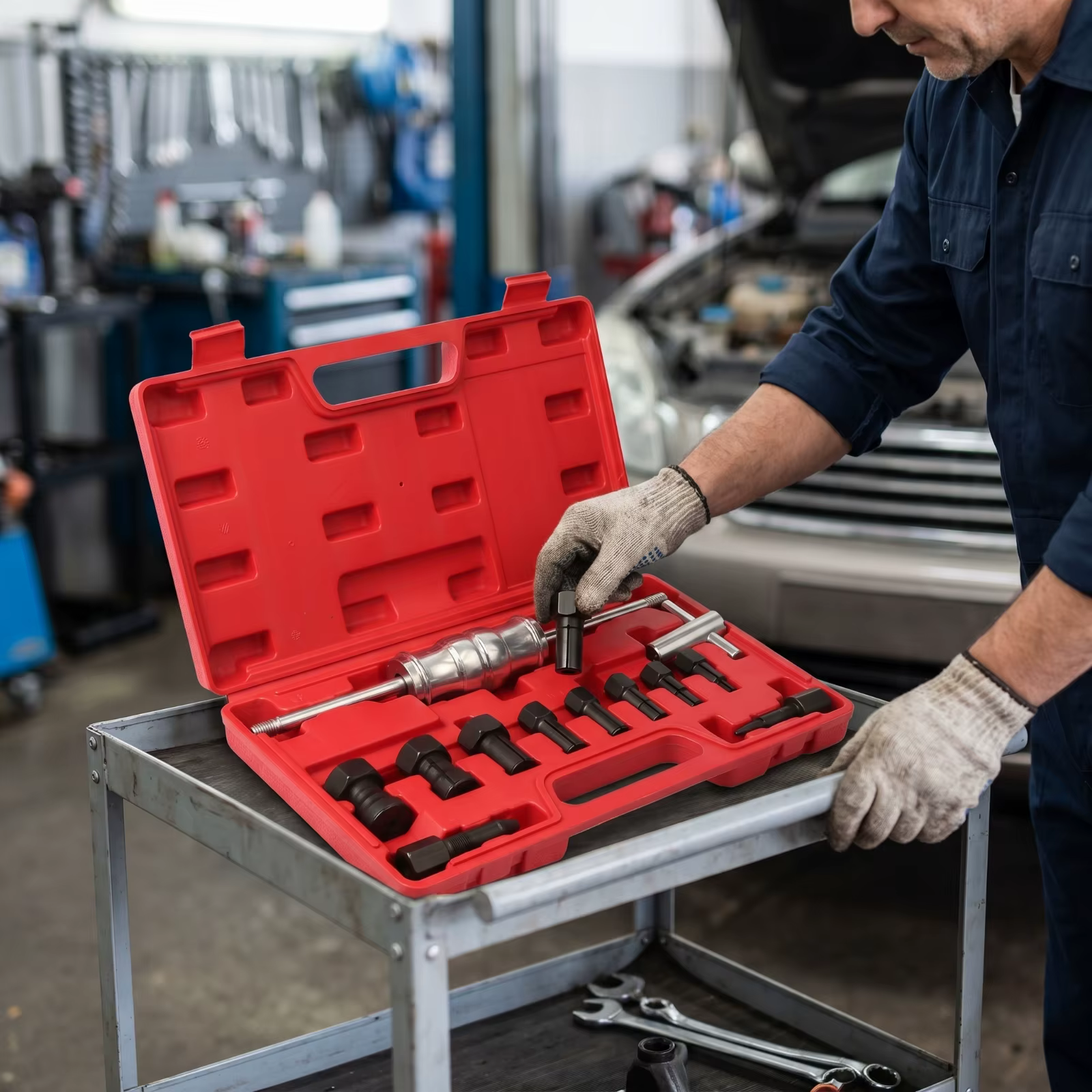 Kit de 12 extractores de rodamientos con martillo para reparación automotriz - imagen 3